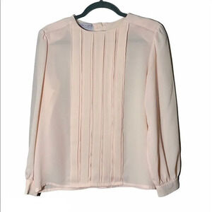 Vintage 80s Cottagecore Pink Blouse Feminine‎ Size 10P Secretary 1980s Style Top